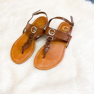 Guess Brown Braided T strap sandals
